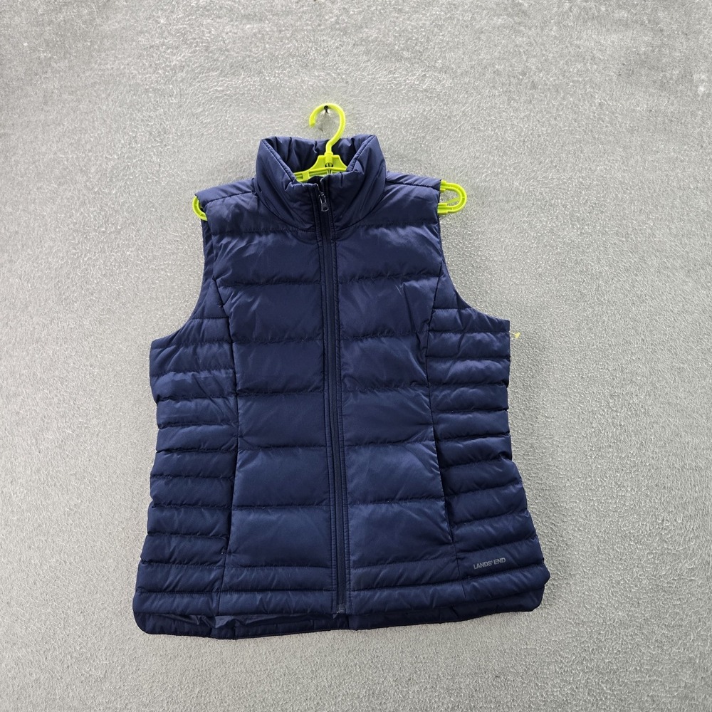 Lands' End Women Vest M (10-12) Blue‎ Down Puffer Logo Sleeveless